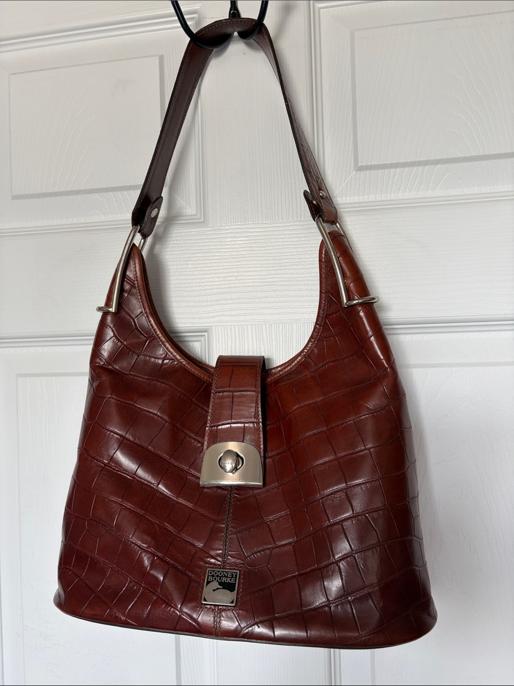Dooney & Bourke Dark Brown Croc-Embossed Leather Shoulder Bag